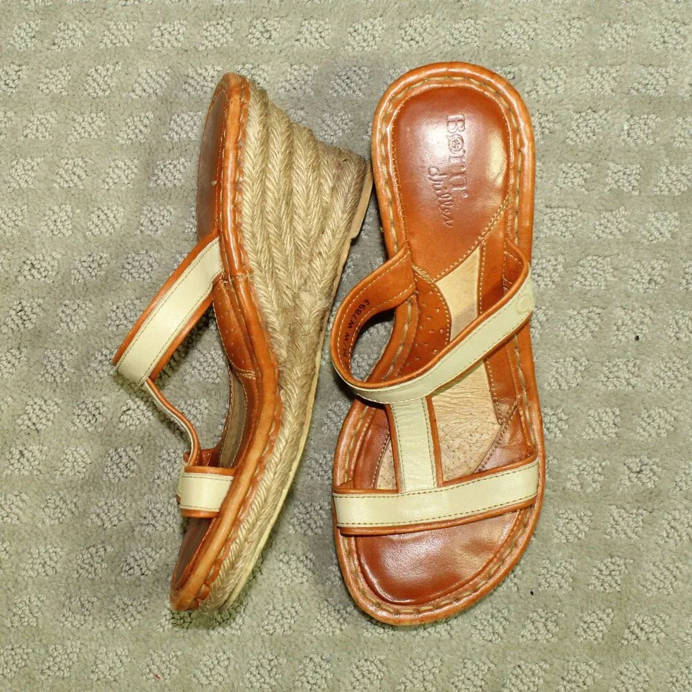 Born Drilles Wedge Sandal Women 7  M/W Espadrille Slides Dual Tone Brown W7893